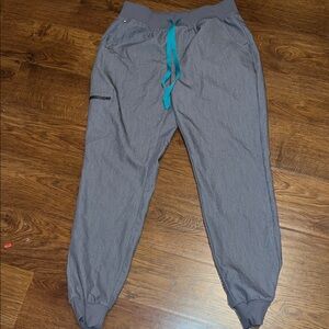 Figs Gray Technical Joggers with Teal Drawstring Size Medium